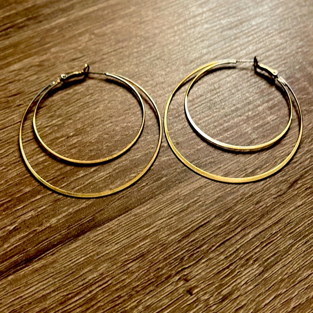 Giant double hoops. Gold plated.